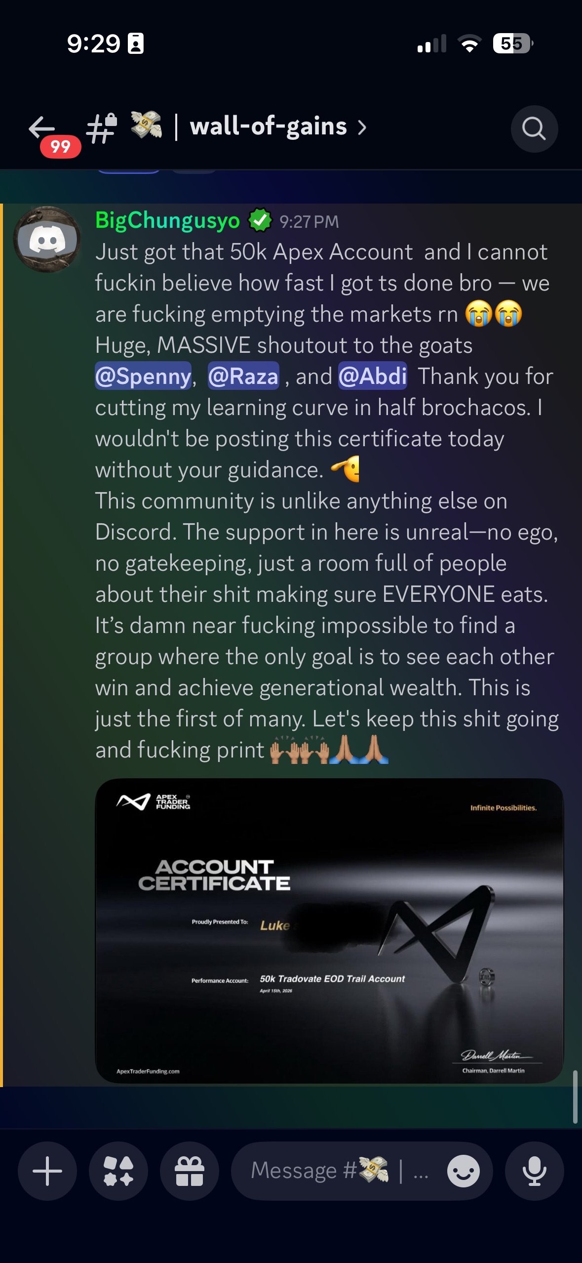 Trading result