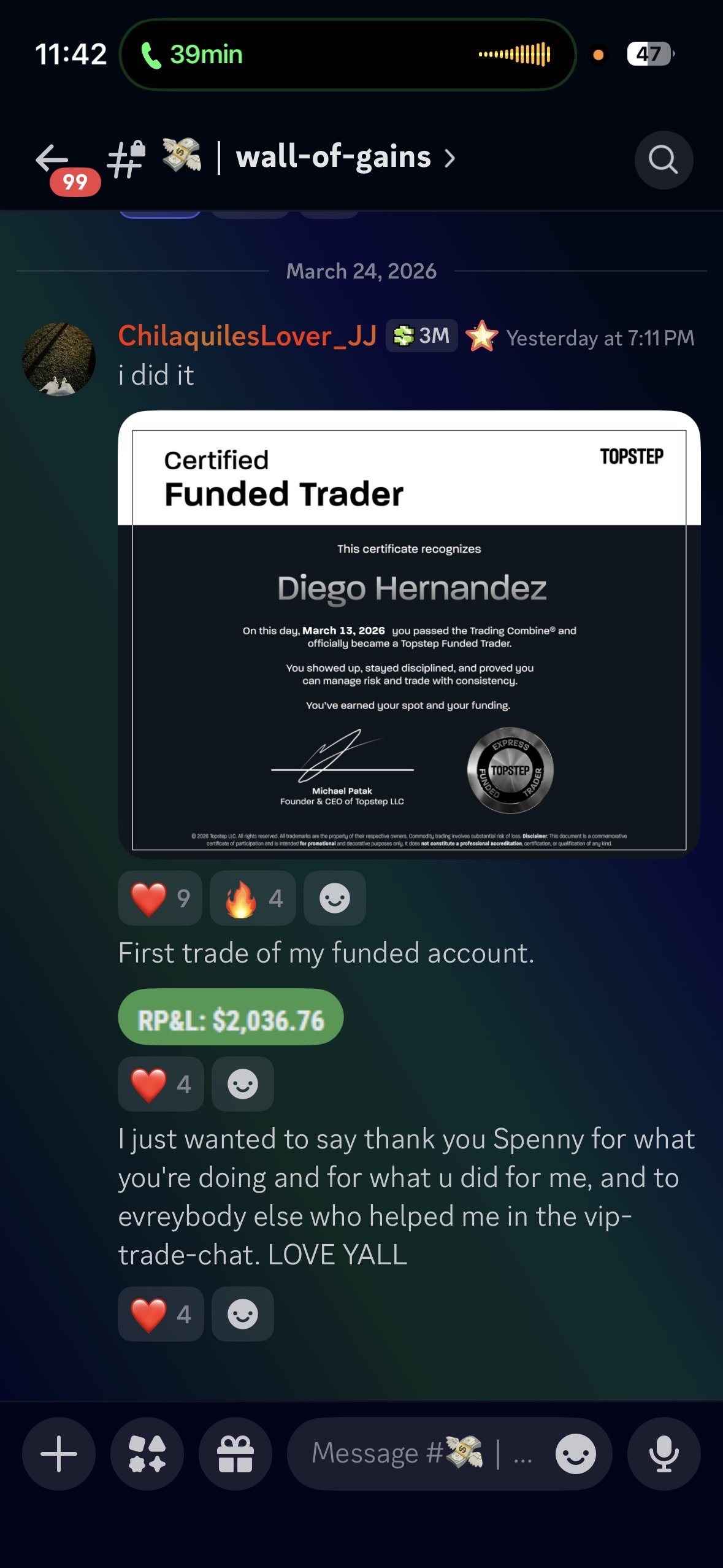 Trading result