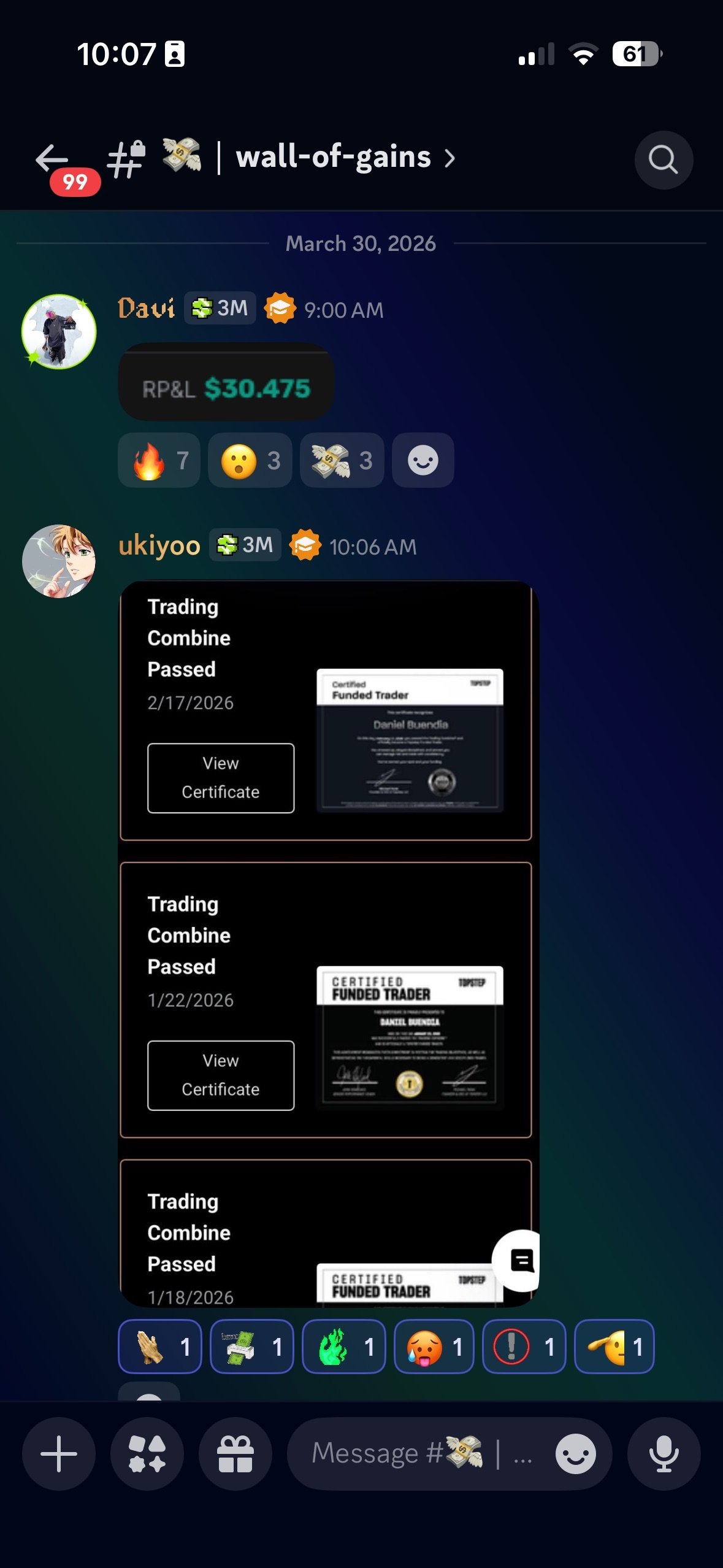 Trading result